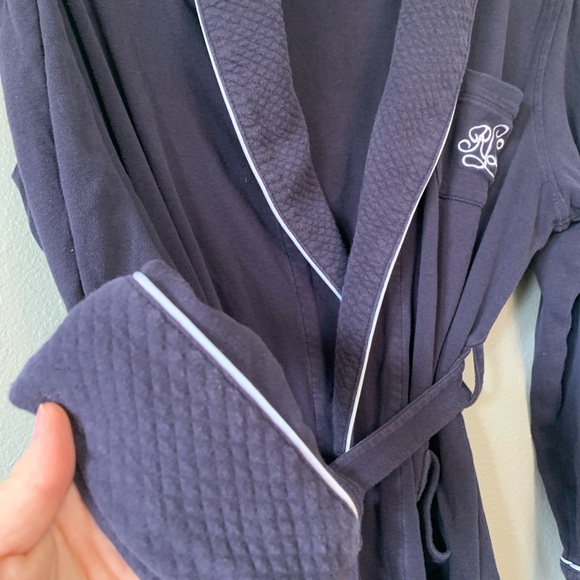 Ralph Lauren Blue Plush Robe with Shawl Collar and Tie Belt - Picture 3 of 5